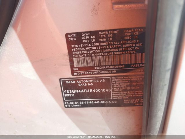 2011 SAAB 9-5 YS3GN4AR4B4001046 Photo 8