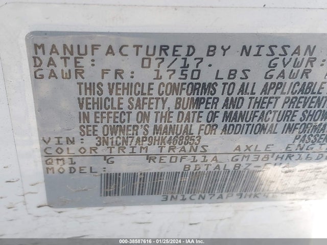 Nissan Versa 1.6 Sv 2017 3N1CN7AP9HK468853 Image 9