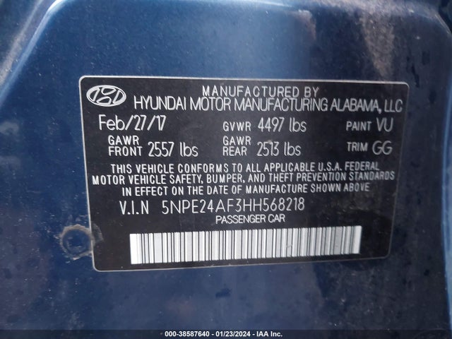 Hyundai Sonata 2017 5NPE24AF3HH568218 Image 9
