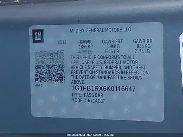 Chevrolet Camaro 1ls 2019 1G1FB1RX6K0116647 Image 9