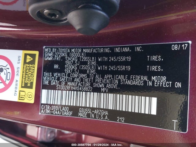 Toyota Highlander Limited 2017 5TDDZRFH4HS458822 Image 9