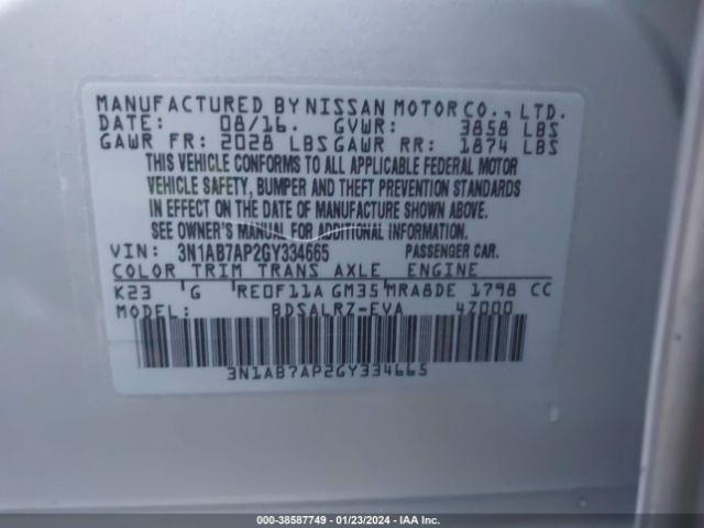 3N1AB7AP2GY334665 Nissan SENTRA SR