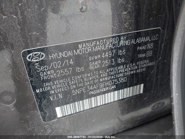 2015 HYUNDAI SONATA SPORT VIN: 5NPE34AF9FH075380
