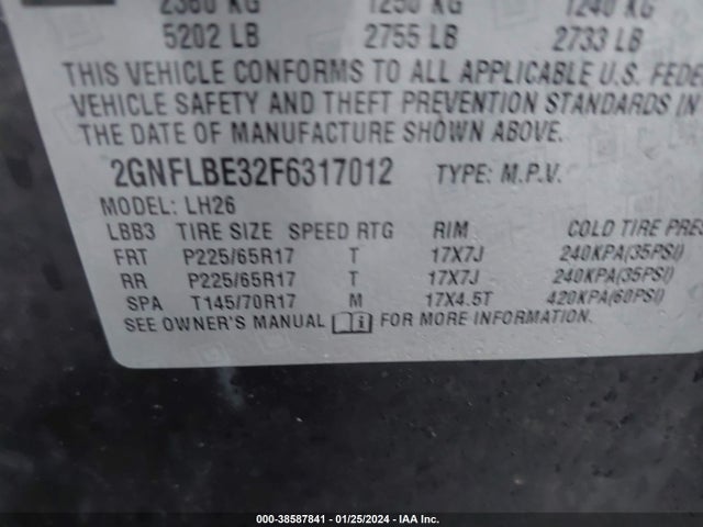 Chevrolet EQUINOX 1LT 2015 2GNFLBE32F6317012 Image 9