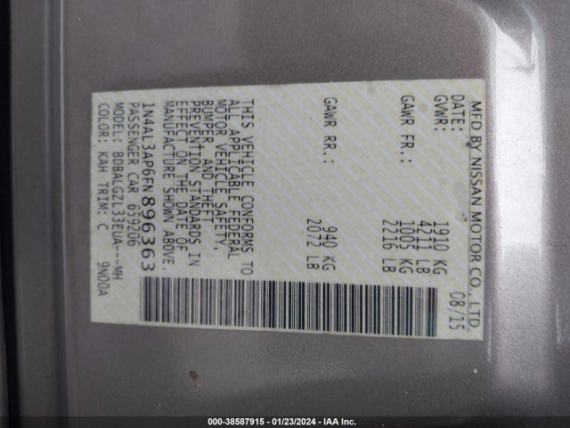 Nissan Altima 2.5 S 2015 1N4AL3AP6FN896363 Image 9