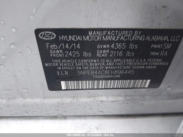 Hyundai SONATA GLS 2014 5NPEB4AC8EH896445 Image 9