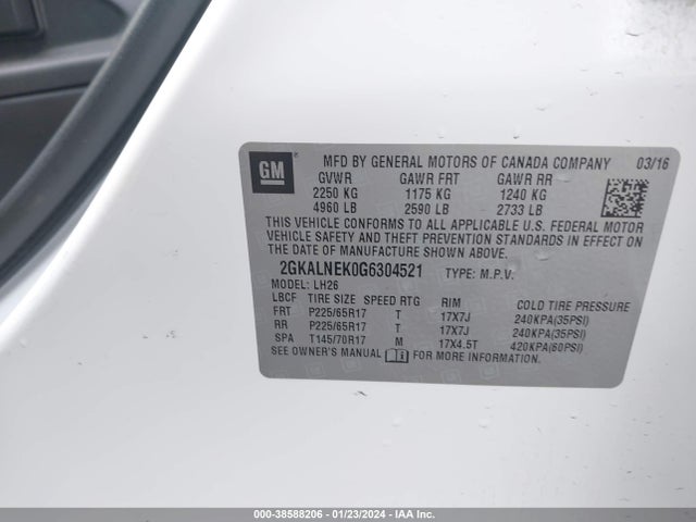 GMC Terrain Sle-2 2016 2GKALNEK0G6304521 Image 9