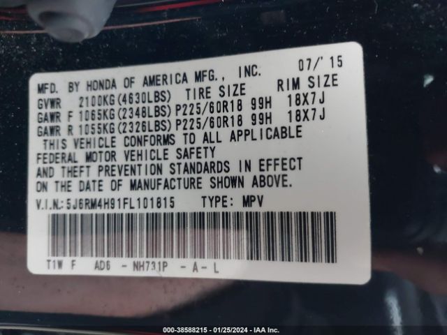 5J6RM4H91FL101815 Honda Cr-v Touring