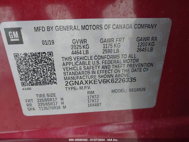 Chevrolet EQUINOX LT 2019 2GNAXKEV6K6226335 Image 9