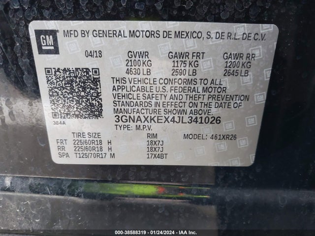 Chevrolet EQUINOX LT 2018 3GNAXKEX4JL341026 Image 9