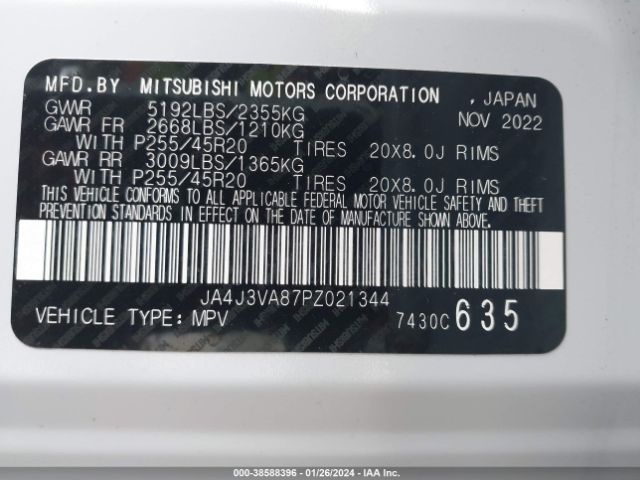 JA4J3VA87PZ021344 Mitsubishi Outlander Sel 2.5 2wd/sel Black Edition 2wd