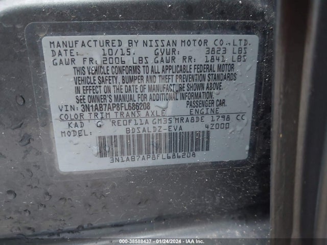 2015 NISSAN SENTRA SV VIN: 3N1AB7AP8FL686208