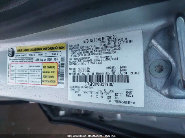Ford FUSION SE 2014 3FA6P0H90ER259187 Image 9