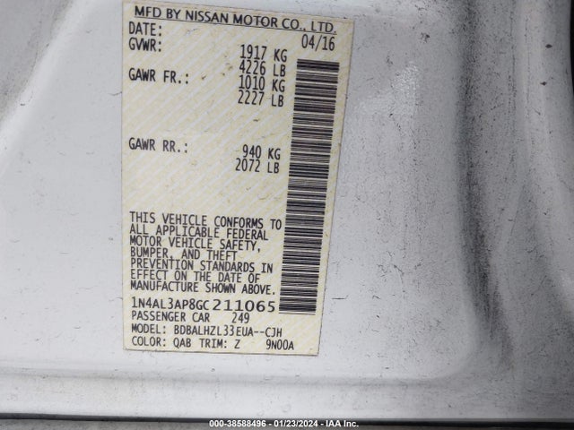 Nissan Altima 2.5 Sr 2016 1N4AL3AP8GC211065 Image 9
