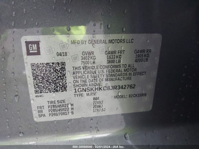 1GNSKHKC8JR342762 Chevrolet Suburban Lt