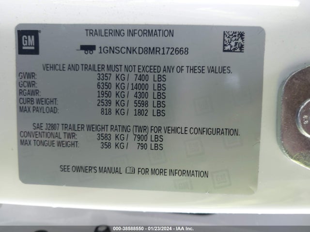Chevrolet Tahoe 2wd Lt 2021 1GNSCNKD8MR172668 Image 9