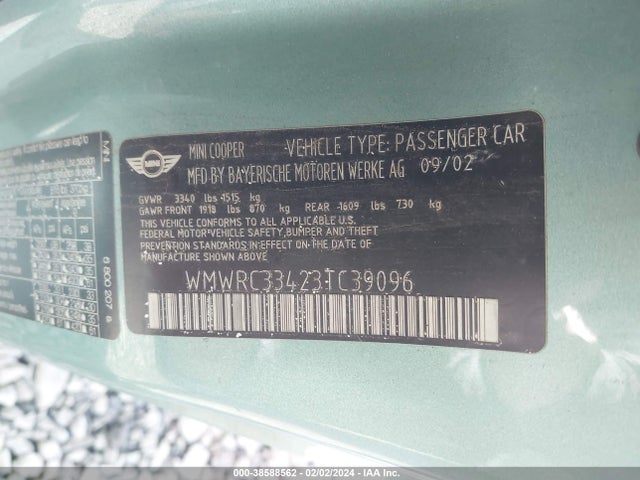 2003 MINI COOPER HARDTOP WMWRC33423TC39096 Photo 8