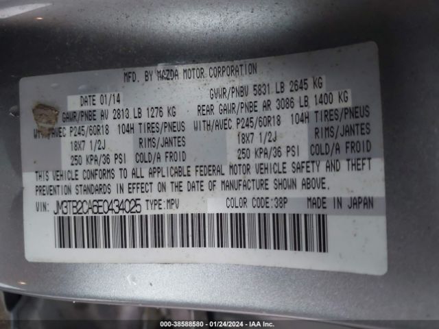 JM3TB2CA6E0434025 Mazda Cx-9 Touring