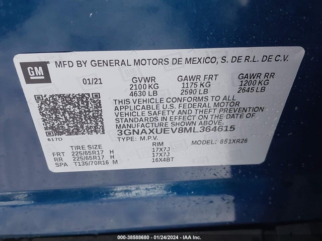 Chevrolet Equinox Awd Lt 2021 3GNAXUEV8ML364615 Image 9