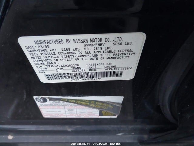 Aukcja sprzedaży 2006 Infiniti M35x, vin: JNKAY01F46M252270, numer aukcji: 38588771