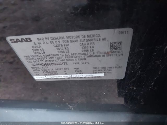 2011 SAAB 9-4X 3G0FNUE66BS800178 Photo 8
