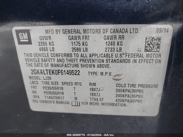 GMC Terrain Slt-2 2015 2GKALTEK0F6149522 Image 9