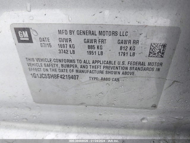 Chevrolet SONIC LT 2015 1G1JC5SH8F4219407 Image 9
