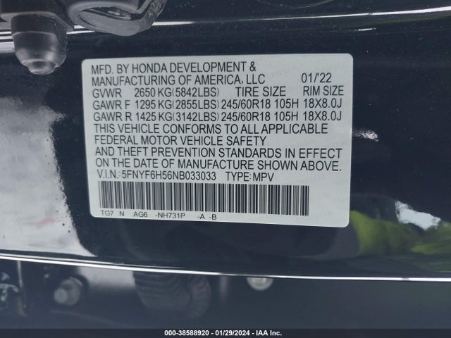 Honda Pilot Awd Ex-l 2022 5FNYF6H56NB033033 Image 9