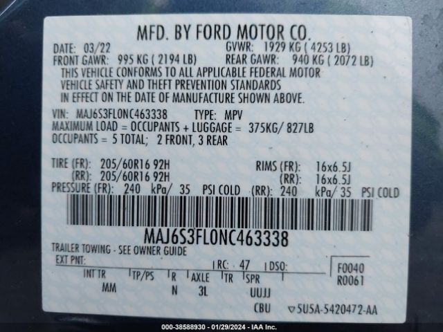 MAJ6S3FL0NC463338 Ford ECOSPORT S