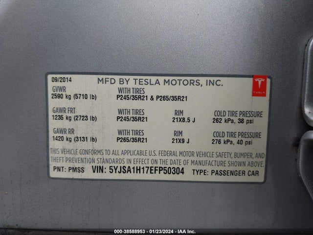 5YJSA1H17EFP50304 Tesla Model S P85