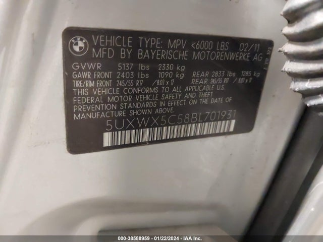 2011 BMW X3 XDRIVE28I VIN: 5UXWX5C58BL701931