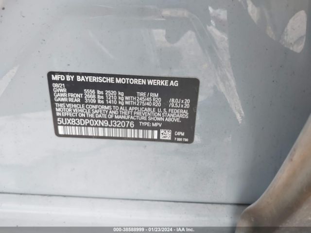 5UX83DP0XN9J32076 BMW X3 M40i