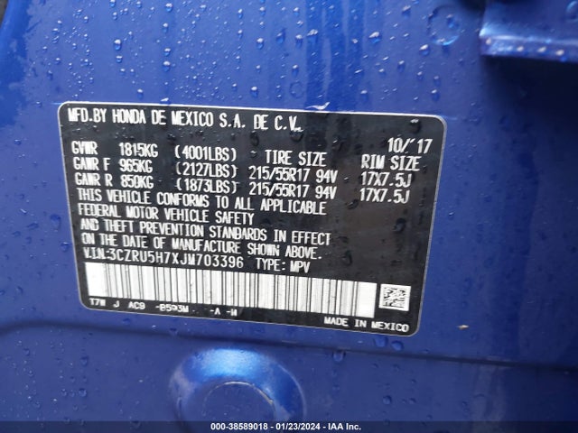 Honda Hr-v Ex-l 2018 3CZRU5H7XJM703396 Image 9