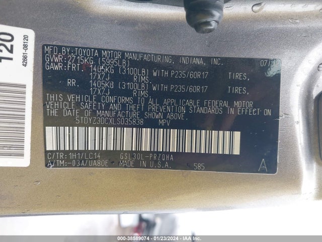 Toyota SIENNA XLE 2020 5TDYZ3DCXLS035838 Image 9