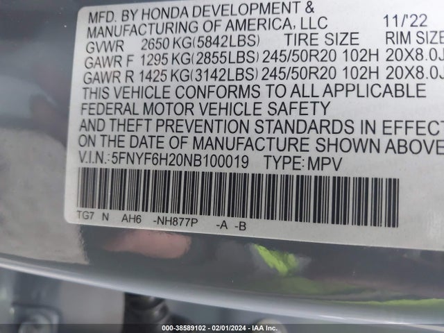 Honda Pilot Awd Special Edition 2022 5FNYF6H20NB100019 Image 9