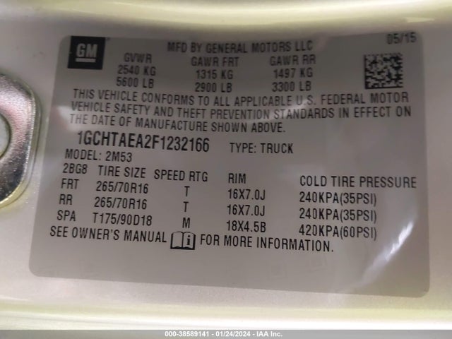 Chevrolet Colorado Wt 2015 1GCHTAEA2F1232166 Image 9