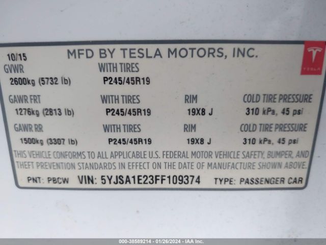 5YJSA1E23FF109374 Tesla Model S 70d/85d/p85d