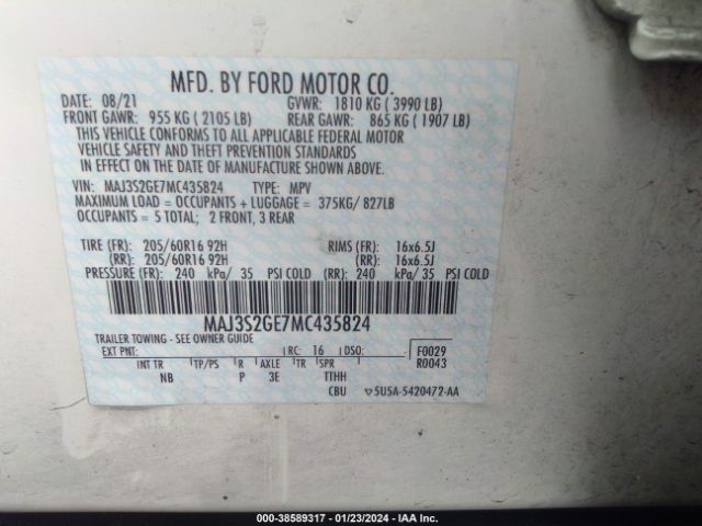 MAJ3S2GE7MC435824 Ford Ecosport Se