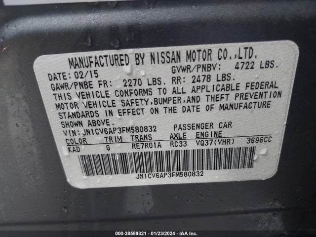 Infiniti Q40 2015 JN1CV6AP3FM580832 Image 9