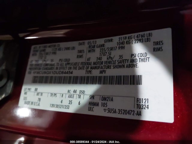 2013 FORD ESCAPE SE VIN: 1FMCU9GX1DUD84454