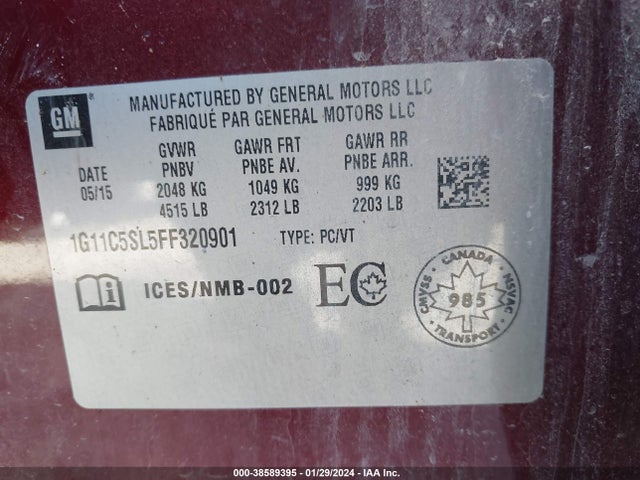 Chevrolet MALIBU 1LT 2015 1G11C5SL5FF320901 Image 9