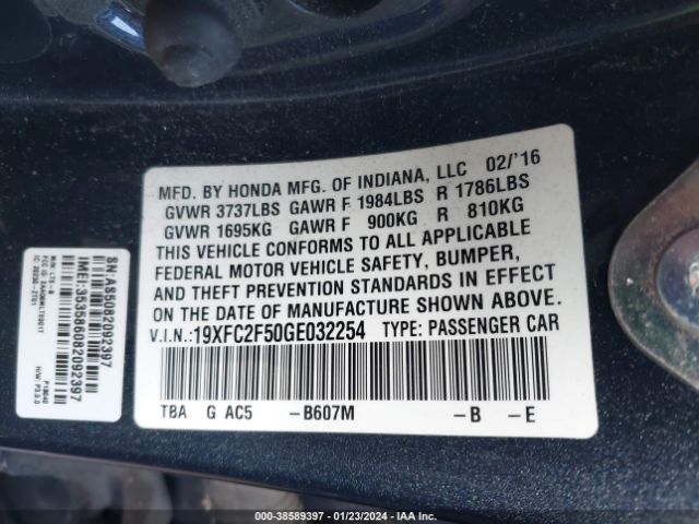 19XFC2F50GE032254 Honda Civic Lx