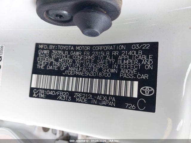 Toyota COROLLA LE 2022 JTDEPMAE5N3018700 Image 9
