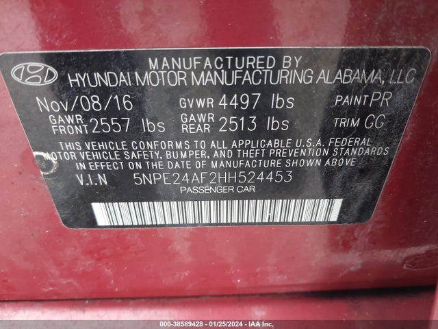 Hyundai SONATA SE 2017 5NPE24AF2HH524453 Image 9