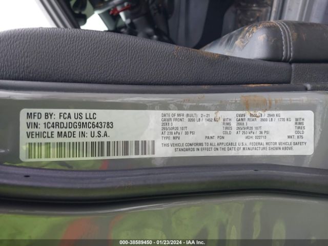 1C4RDJDG9MC643783 Dodge Durango Gt Plus Awd