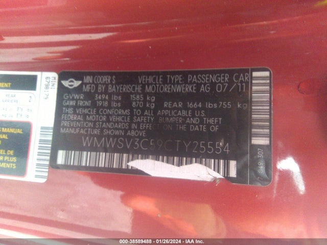 2012 MINI COOPER S WMWSV3C59CTY25554 Photo 8