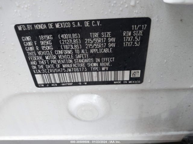 3CZRU5H75JM706173 Honda Hr-v Ex-l