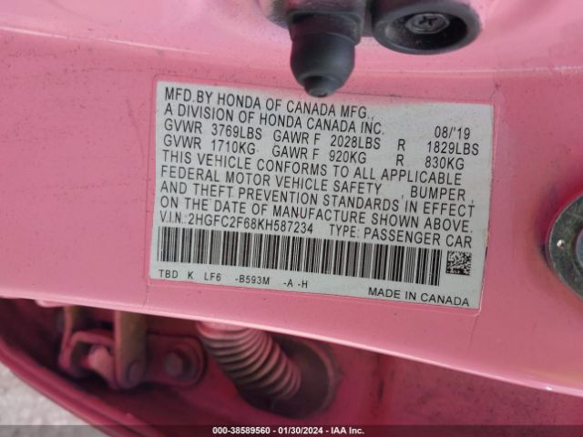 2019 HONDA CIVIC 2HGFC2F68KH587234 Photo 8