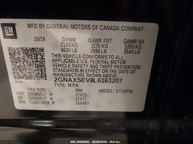 Chevrolet Equinox Awd Ls 2020 2GNAXSEV8L6163207 Image 9