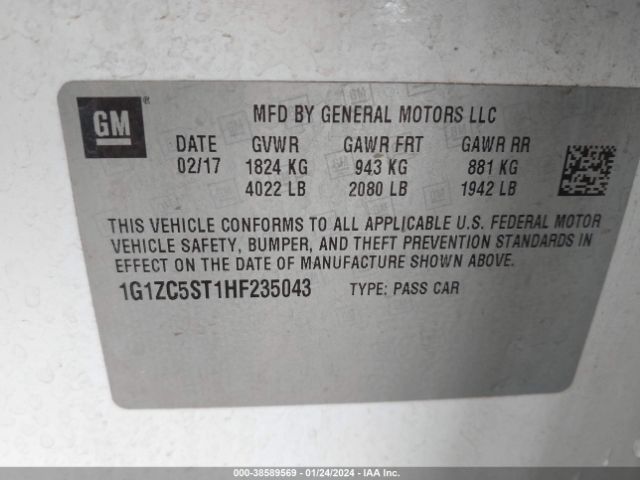Chevrolet Malibu 1fl 2017 1G1ZC5ST1HF235043 Image 9